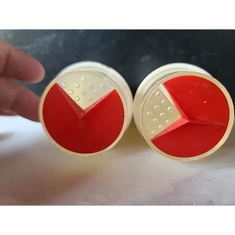 Vintage Red And White Plastic Salt And Pepper Shakers, READ Fair